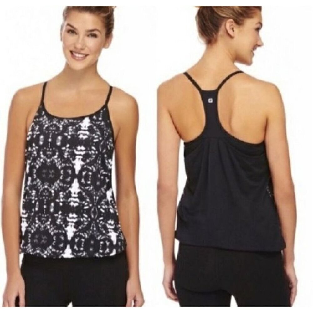 Fabletics Norwalk Tank Top Black/White Tie Dye Built in Braโ XXS NEW